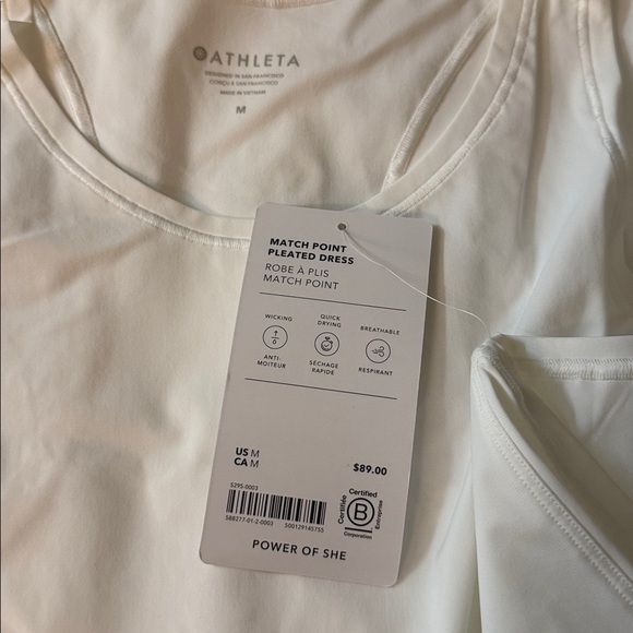 Athleta Match Point Pleated White Dress - M - Picture 2 of 5